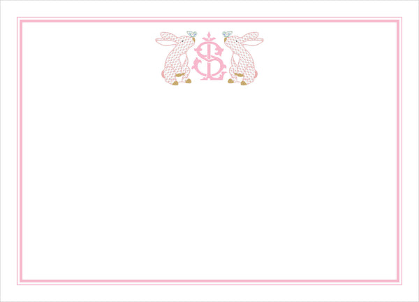 Herend Pink Bunnies Personalized Note Cards