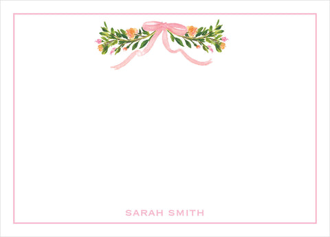 Watercolor Floral With Ribbon Note Cards