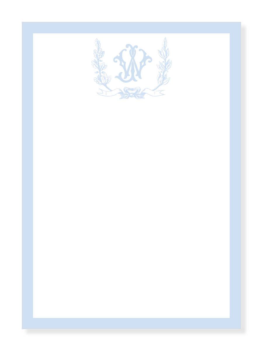 Foliage Crest Monogram in Blue Notepad