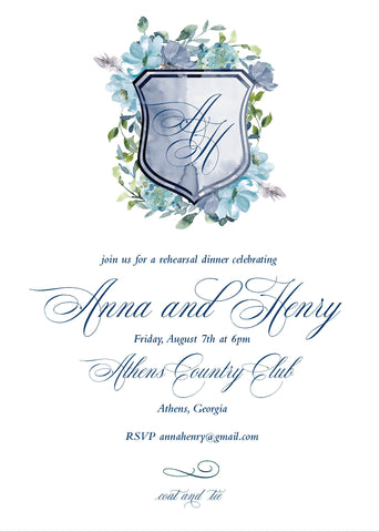 Watercolor Hydrangea Crest Invitation