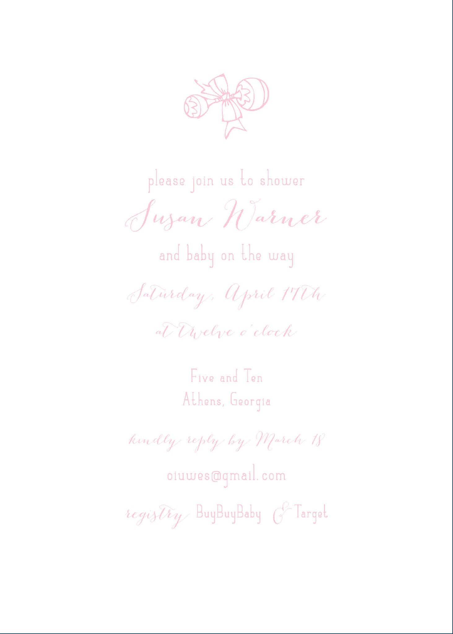 Baby Rattle Baby Shower Invitation-Pink