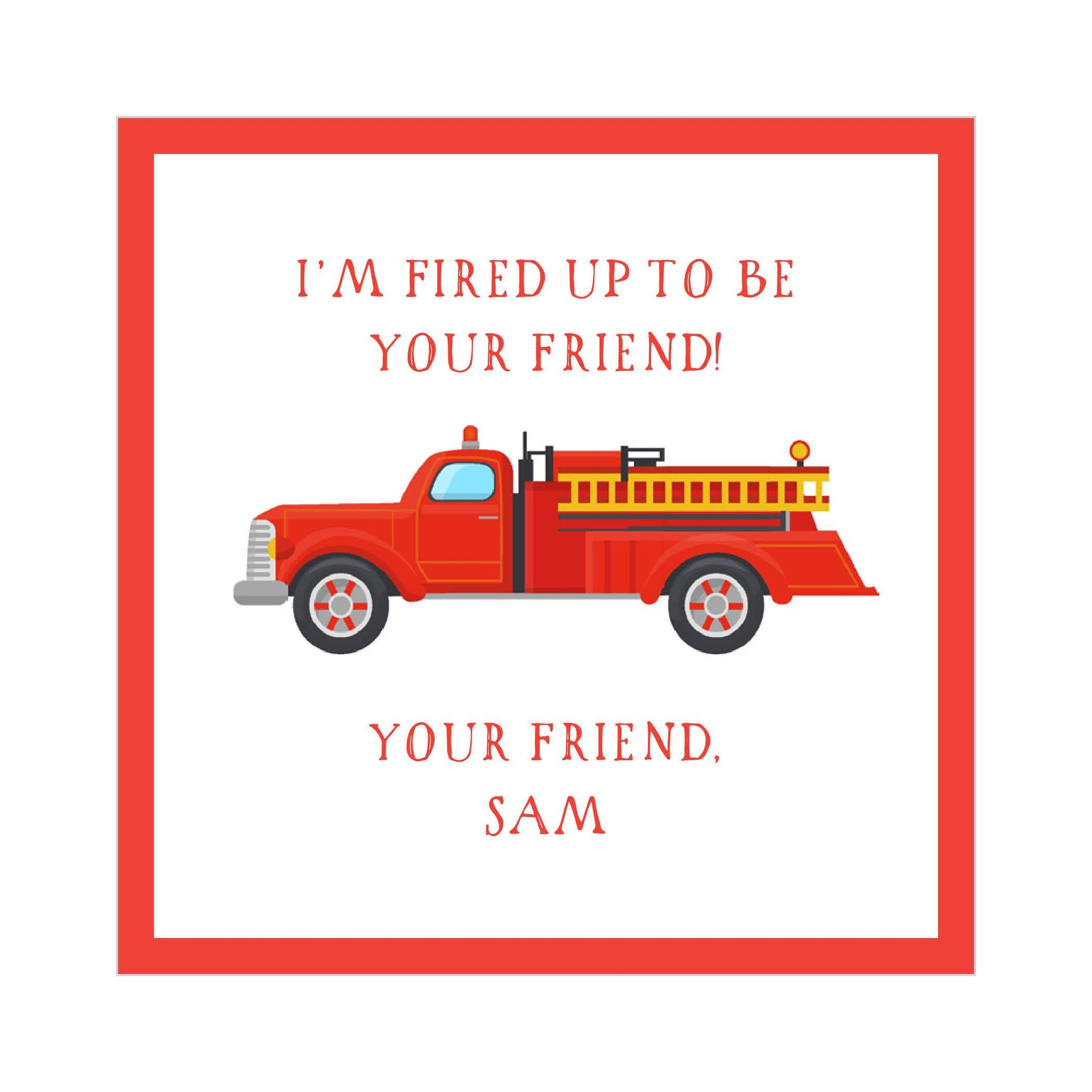 Firetruck Valentine's Tags