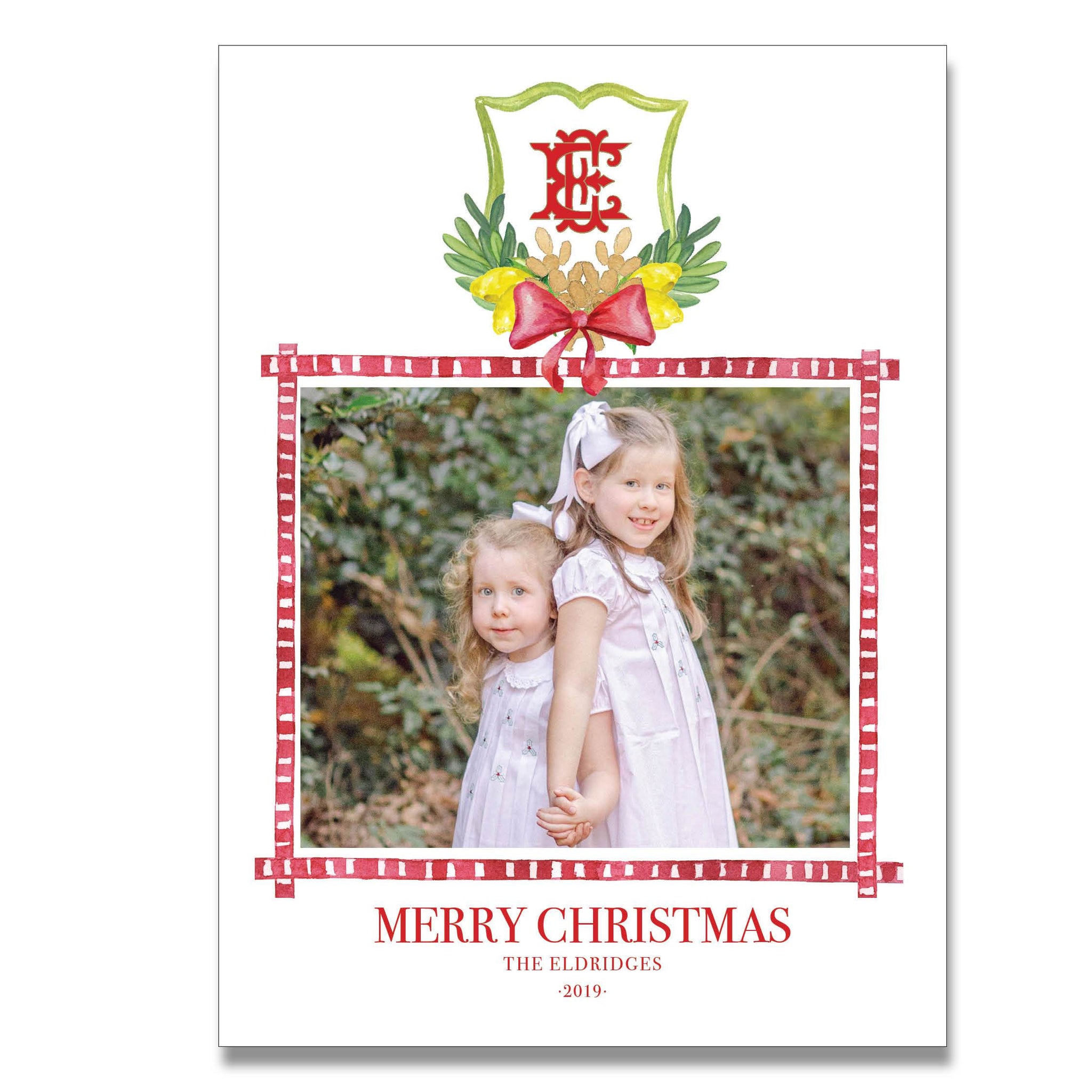 Pinecone Monogram Vertical Holiday Card