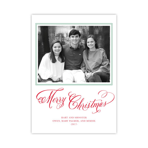Green & Red Calligraphy Classic Merry Christmas Holiday Card