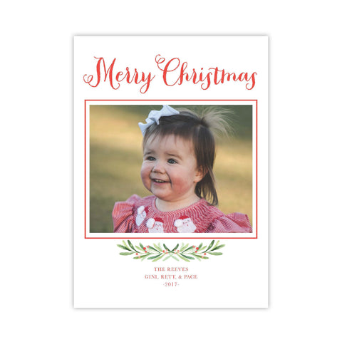 Merry Christmas Sprig and Berry Holiday Card