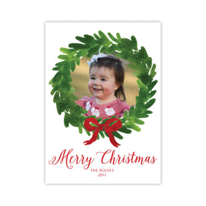 Large Watercolor Wreath Holiday Card