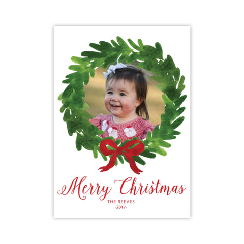 Large Watercolor Wreath Holiday Card